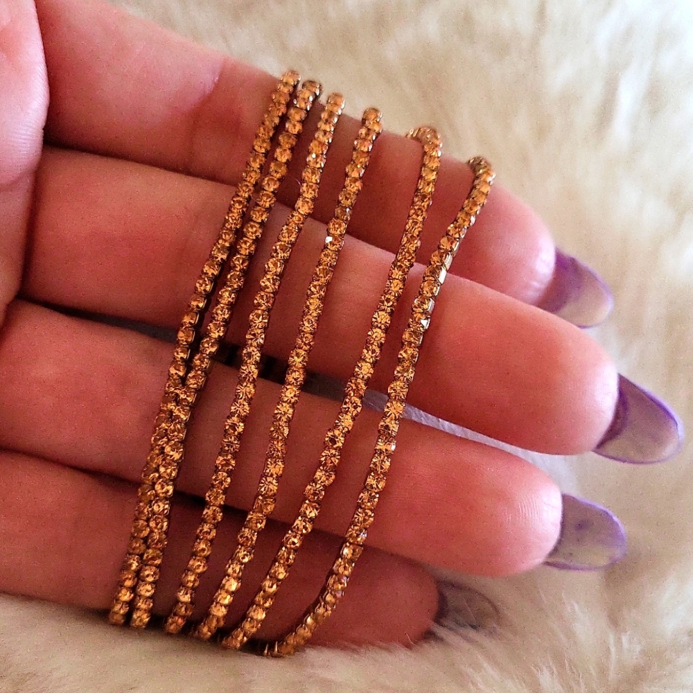 6 rose gold stackable stretch bracelets, sparkly gems, MK? MICHAEL KORS?